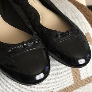 Antonio Melani Cap Toe Black Patent Ballet Flats 104